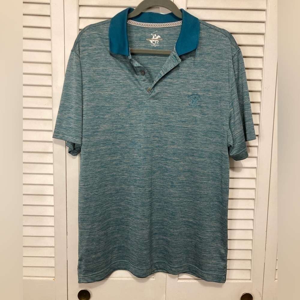 Beverly Hills Polo Club Blue Grey Polo Shirt Size Medium